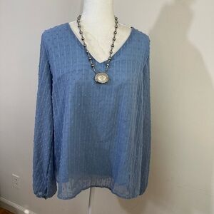 Shein sz lg top powder blue semi dressy long sleeves, lined, textured fabric